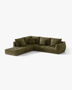 COLTAR MODULAR, CU 4 LOCURI, BLOOM, PE STANGA, VERDE DESCHIS, 316 CM, CU TAPITERIE DIN TEXTIL CATIFEA CASINO, MICADONI - Img 2