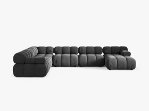 COLTAR MODULAR PANORAMIC BELLIS, PE STANGA, GRI, CU TAPITERIE DIN CATIFEA VENUS, MICADONI - Img 2