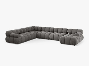 COLTAR MODULAR PANORAMIC BELLIS, PE STANGA, GRI DESCHIS, CU TAPITERIE DIN CATIFEA BLUVEL, MICADONI