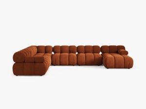 COLTAR MODULAR PANORAMIC BELLIS, PE STANGA, TERACOTA, CU TAPITERIE DIN CATIFEA BLUVEL, MICADONI - Img 2