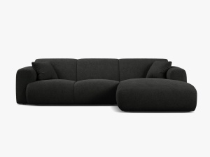 COLTAR MOLINO, 225 CM, PE DREAPTA, NEGRU, CU TAPITERIE DIN TEXTIL BOUCLE BALOO, MICADONI