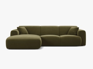 COLTAR MOLINO, 225 CM, PE STANGA, VERDE DESCHIS, CU TAPITERIE DIN TEXTIL CATIFEA CASINO, MICADONI