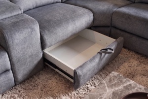 COLTAR MULTIFUNCTIONAL PRIME, 300X270CM, CU SPATIU DE DEPOZITARE, PRIZE, REALIZAT DIN LEMN SI TEXTIL FOARTE FIN, CULOARE GRI - Img 4