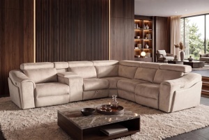 COLTAR MULTIFUNCTIONAL PRIME, 300X270CM, CU SPATIU DE DEPOZITARE, TETIERE REGLABILE, PRIZE, REALIZAT DIN LEMN SI CATIFEA, CULOARE BEJ - Img 2
