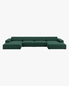 COLTAR PANORAMIC, CU 6 LOCURI, JODIE, 364X162 CM, ADANCIME SCAUN 62 CM, VERDE, TAPITAT CU TAPITERIE DIN TEXTIL STRUCTURAT MEGAN, MICADONI