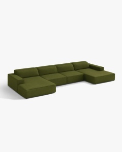COLTAR PANORAMIC, CU 6 LOCURI, JODIE, 364X162 CM, ADANCIME SCAUN 62 CM, VERDE MASLINIU INCHIS, TAPITAT CU TAPITERIE DIN TEXTIL BOUCLE BALOO, MICADONI - Img 2
