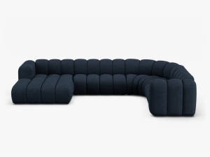 COLTAR PANORAMIC LUPIN, 370, PE DREAPTA, ALBASTRU INCHIS, CU TAPITERIE DIN TEXTIL BOUCLE BALOO, MICADONI