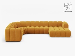 COLTAR PANORAMIC LUPIN, 370, PE STANGA, GALBEN, CU TAPITERIE DIN TEXTIL CATIFEA VENUS, MICADONI