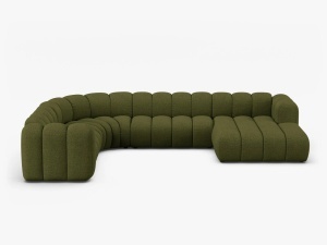 COLTAR PANORAMIC LUPIN, 370, PE STANGA, VERDE MASLINIU INCHIS, CU TAPITERIE DIN TEXTIL BOUCLE BALOO, MICADONI