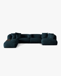 COLTAR PANORAMIC MARTINA, ALBASTRU INCHIS, 406 CM, STANGA, CU TAPITERIE DIN TEXTIL CATIFEA VOGUE, MICADONI