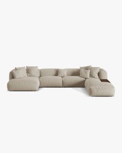 COLTAR PANORAMIC MARTINA, BEJ DESCHIS, 406 CM, DREAPTA, CU TAPITERIE DIN TEXTIL STRACTURAT BOSTON, MICADONI