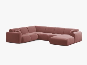 COLTAR PANORAMIC MOLINO, PE STANGA, ROZ FLAMINGO, 326 CM, , CU TAPITERIE DIN TEXTIL CATIFEA VELVET CASINO, MICADONI