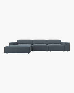 COLTAR PE DREAPTA JODIE, CU 4 LOCURI, 284X162 CM, ADANCIME SCAUN 62 CM, ALBASTRU, TAPITAT CU TAPITERIE DIN TEXTIL STRUCTURAT MEGAN, MICADONI