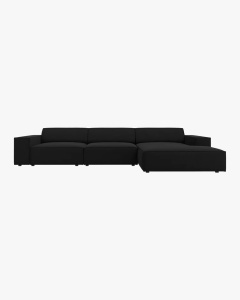 COLTAR PE DREAPTA JODIE, CU 4 LOCURI, 284X162 CM, ADANCIME SCAUN 62 CM, NEGRU, TAPITAT CU TAPITERIE DIN TEXTIL STRUCTURAT MEGAN, MICADONI