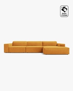 COLTAR PE DREAPTA JODIE, CU 4 LOCURI, 284X162 CM, ADANCIME SCAUN 62 CM, GALBEN, TAPITAT CU TAPITERIE DIN TEXTIL CATIFEA VENUS, MICADONI