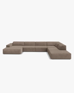 COLTAR PE DREAPTA JODIE, CU 7 LOCURI, 361X258 CM, ADANCIME SCAUN 62 CM, CAPPUCCINO, TAPITAT CU TAPITERIE DIN TEXTIL STRUCTURAT LIBERTY, MICADONI