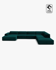 COLTAR PE DREAPTA JODIE, CU 7 LOCURI, 361X258 CM, ADANCIME SCAUN 62 CM, PETROL INCHIS, TAPITAT CU TAPITERIE DIN TEXTIL CATIFEA VENUS, MICADONI