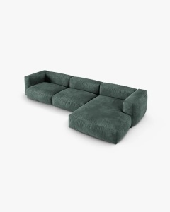 COLTAR PE DREAPTA MARTINA, 330X176 CM, ADANCIME SCAUN 90 CM, VERDE MUSCHI, TAPITAT CU TAPITERIE DIN TEXTIL CATIFEA VOGUE, MICADONI - Img 3