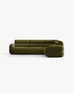 COLTAR PE DREAPTA NEO, VERDE MASLINIU INCHIS, 295X210 CM, TAPITAT CU TAPITERIE DIN TEXTIL BOUCLE BALOO, MICADONI