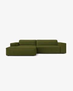 COLTAR PE STANGA, CU 3 LOCURI JODIE, 224X162 CM, ADANCIME SCAUN 62 CM, VERDE MASLINIU INCHIS, TAPITAT CU TAPITERIE DIN TEXTIL BOUCLE BALOO, MICADONI