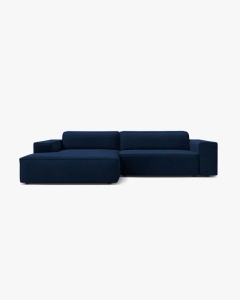 COLTAR PE STANGA JODIE, CU 3 LOCURI, 224X162 CM, ADANCIME SCAUN 62 CM, ALBASTRU ROYAL, TAPITAT CU TAPITERIE DIN TEXTIL CATIFEA BLUVEL MICADONI