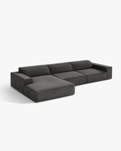 COLTAR PE STANGA JODIE, CU 4 LOCURI, 284X162 CM, ADANCIME SCAUN 62 CM, GRI, TAPITAT CU TAPITERIE DIN TEXTIL CATIFEA BLUVEL, MICADONI - Img 2