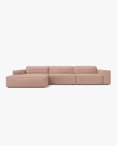 COLTAR PE STANGA JODIE, CU 4 LOCURI, 284X162 CM, ADANCIME SCAUN 62 CM, ROZ PUDRAT, TAPITAT CU TAPITERIE DIN TEXTIL BOUCLE BALOO, MICADONI