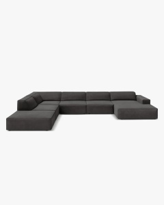 COLTAR PE STANGA JODIE, CU 7 LOCURI, 361X258 CM, ADANCIME SCAUN 62 CM, GRI, TAPITAT CU TAPITERIE DIN TEXTIL CATIFEA VENUS, MICADONI