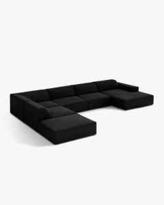 COLTAR PE STANGA JODIE, CU 7 LOCURI, 361X258 CM, ADANCIME SCAUN 62 CM, NEGRU, TAPITAT CU TAPITERIE DIN TEXTIL CATIFEA VENUS, MICADONI - Img 3
