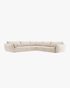 COLTAR SPATIOS SI CONFORTABIL KAELLE, 286 CM, CU 7 LOCURI, BEJ DESCHIS, CU TAPITERIE DIN TEXTIL CATIFEA BLUVEL, MICADONI - Img 2