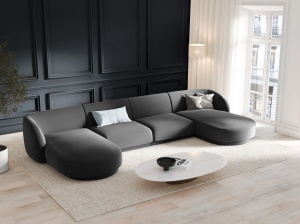 COLTAR SUB FORMA DE U, MILEY, 5 LOCURI, 330 CM, GRI 14, TAPITERIE DIN CATIFEA, DESIGN DEOSEBIT