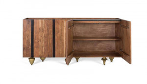 COMODA/BUFET 180CM, DIN LEMN DE MANGO, BLAT DIN MARMURA SI PICIOARE DIN METAL, DESIGN EXTRAVAGANT - Img 3