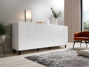 COMODA, CAMA-ETNA-KOM-BI/BI 200CM, DIN PLACI LAMINATE SI MDF, ALB MAT, DESIGN MODERN - Img 4