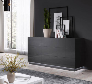 COMODA, CAMA-REJA-KOM2D-GRA/GRA, DIN PLACI LAMINATE SI MDF DIVERSE NUANTE, DESIGN MODERN - Img 3