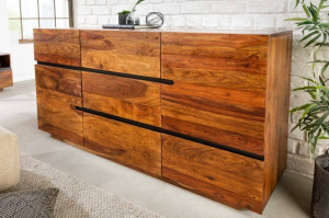 COMODA DIN LEMN MASIV, FIRE&EARTH 160CM, COD 38113, DESIGN VINTAGE/INDUSTRIAL - Img 2