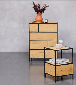 COMODA GEO K6, STEJAR/NEGRU MAT, DIN PLACA LAMINATA SI METAL, STIL MODERN, SIGNAL - Img 2