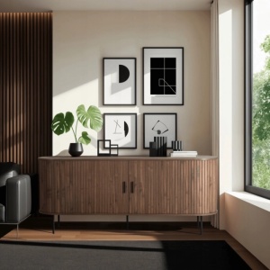 COMODA LIVING 180CM, ARTIM MEBLE, CU 2 USI SI SERTARE, REALIZAT DIN MDF SI METAL, CULOARE NUC, STIL MODERN