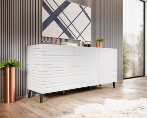 COMODA LIVING, CAMA-NOVA-KOM-ALB 155CM, DIN PLACI MDF, ALB MAT, DESIGN MODERN - Img 2
