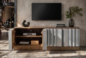 COMODA LIVING DEOSEBITA, ZALVERO 155CM, REALIZATA DIN LEMN DE MANGO SI METAL, ALUMINIU, CULOARE NATUR/ALUMINIU, INVICTA INTERIOR - Img 9