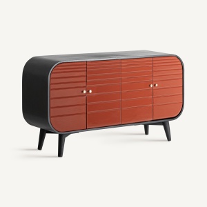 COMODA LIVING HAUT 152CM, REALIZATA DIN LEMN MASIV DE MANGO SI MDF, CULOARE ROSU LUCIOS, REALIZATA MANUAL