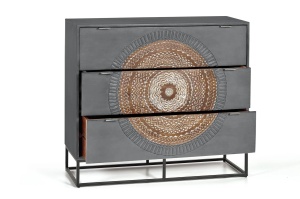 COMODA LIVING MANDALA 100CM, REALIZATA DIN LEMN DE MANGO SI METAL, CULOARE GRI, MARO, NEGRU, GINER Y COLOMER - Img 4