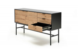 COMODA LIVING MURANO KM-1, 160X86 CM, STEJAR ARTISAN/NEGRU, DIN MDF FURNIRUIT SI METAL, STIL MODERN - Img 3