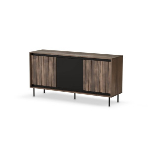 COMODA LIVING SWING KM-1, 150X40 CM, NUC/NEGRU MAT, DIN MDF, PAL LAMINAT SI METAL, STIL MODERN