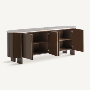 COMODA MODERNA LANXADE 216CM, REALIZATA DIN LEMN SI MARMURA, CULOARE BEJ/MARO - Img 3
