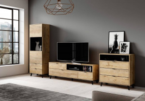 COMODA NEST KM-2, 80X80 CM, STEJAR LEFKAS/NEGRU, DIN PAL MELAMINAT, POLIPROPILENA SI STICLA, STIL MODERN, HALMAR - Img 3