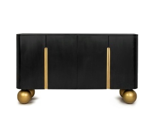 COMODA ORGANIC NEGRU/AURIU/NATURAL, CONFECTIONATA DIN LEMN DE MANGO SI METAL, STIL MODERN - Img 2