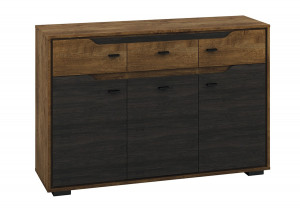 COMODA SHELVE 08 DIN PLACI LAMINATE DE CALITATE CU 3 USI SI 3 SERTARE CULOARE STEJAR - Img 1
