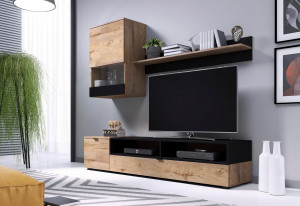 COMODA SNAP, STEJAR LEFKAS/NEGRU MAT, DIN MDF SI POLIPROPILENA, STIL MODERN