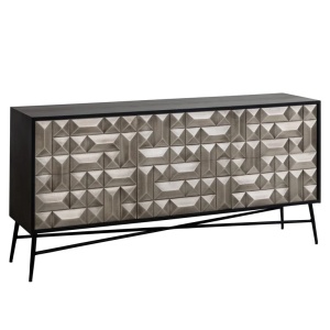 COMODA TETRO, 160 CM, NEGRU/CROM, DIN MDF, LEMN DE MANGO SI METAL, RICHMOND INTERIORS