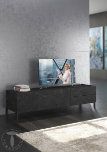 COMODA TV 160CM, EDDY BLACK, COD 4686, STIL MODERN, REALIZATA PANOURI LAMINATE, EFECT MARMURA NEAGRA - Img 4